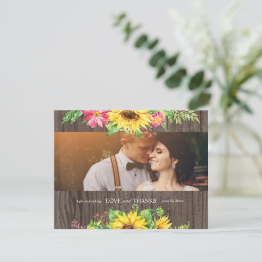 Zonnebloem Hartelijk dank voor het huwelijk op hou Bedankkaart (Staand voorkant)