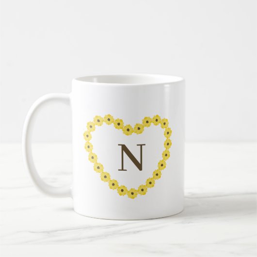Zonnebloem Hartkrans Gepersonaliseerd Monogram Koffiemok (Links)