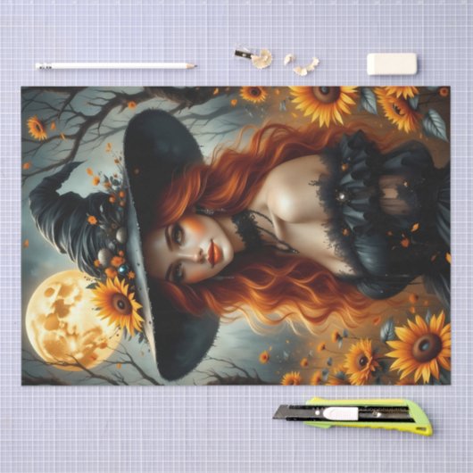 Zonnebloem Harvest Witch met Fiery Red Hair Tissuepapier (Craft)