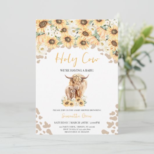 Zonnebloem Heilige Koe Baby shower Kaart (Staand voorkant)