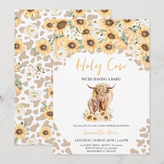 Zonnebloem Heilige Koe Baby shower Kaart (Voorkant / Achterkant)