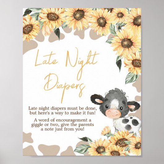 Zonnebloem Heilige Koe Baby shower Late Night Luie Poster (Voorkant)