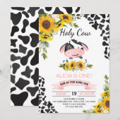 Zonnebloem Heilige Koe Koe Eerste verjaardag Kaart (Voorkant / Achterkant)