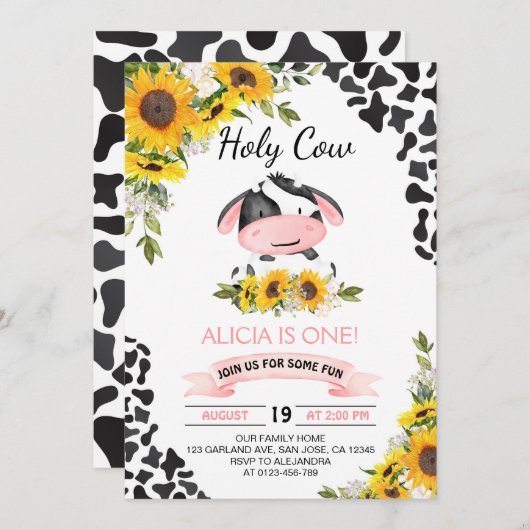 Zonnebloem Heilige Koe Koe Eerste verjaardag Kaart (Voorkant / Achterkant)
