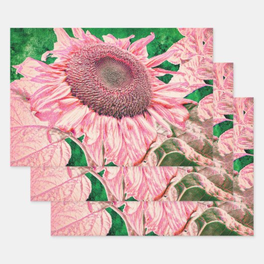 Zonnebloem  Helder Roze Groen Decoupage Inpakpapier Vel (Set)
