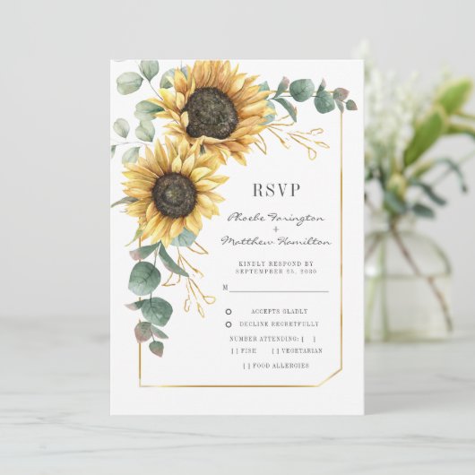 Zonnebloem heldere botanische RSVP-kaart (Staand voorkant)