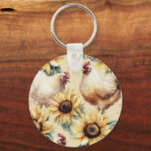 Zonnebloem Hen Waterverf Sleutelhanger (Voorkant)