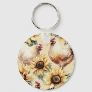 Zonnebloem Hen Waterverf Sleutelhanger