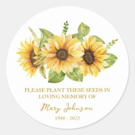 Zonnebloem Herdenkings Funeral Zaadpakket Ronde Sticker