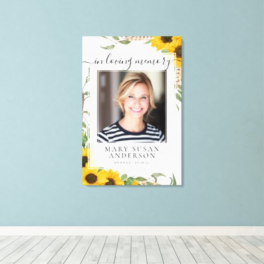 Zonnebloem Herdenkingsfoto 'Ter liefdevolle herinn Canvas Afdruk (Insitu (Houten vloer))