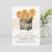 Zonnebloem herfst 3e verjaardag uitnodiging (Staand voorkant)