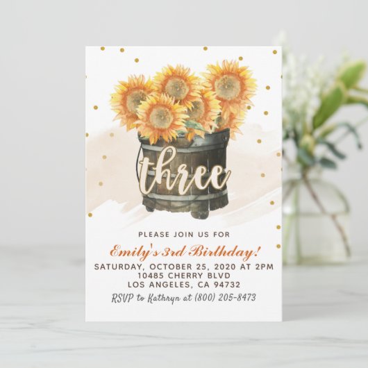 Zonnebloem herfst 3e verjaardag uitnodiging (Staand voorkant)