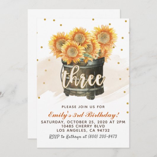 Zonnebloem herfst 3e verjaardag uitnodiging (Voorkant / Achterkant)