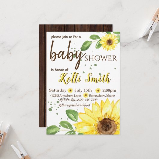 Zonnebloem Herfst Baby Shower Invitaties Kaart (Voorkant / Achterkant in situ)