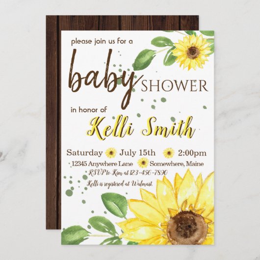 Zonnebloem Herfst Baby Shower Invitaties Kaart (Voorkant / Achterkant)