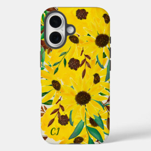 Zonnebloem Herfst Bloemen Boeket Monogrammed iPhone 16 Hoesje