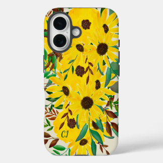 Zonnebloem Herfst Bloemen Boeket Monogrammed iPhone 16 Hoesje
