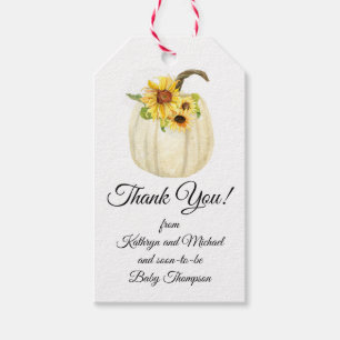 Zonnebloem Herfst Bloemen Pompoen Dank u Baby Meis Cadeaulabel