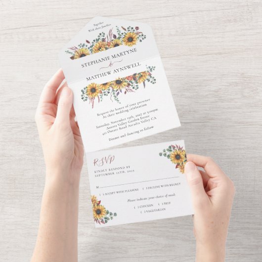 Zonnebloem Herfst Bloemstuk Eucalyptus Botanische  All In One Uitnodiging (Afscheurbaar)