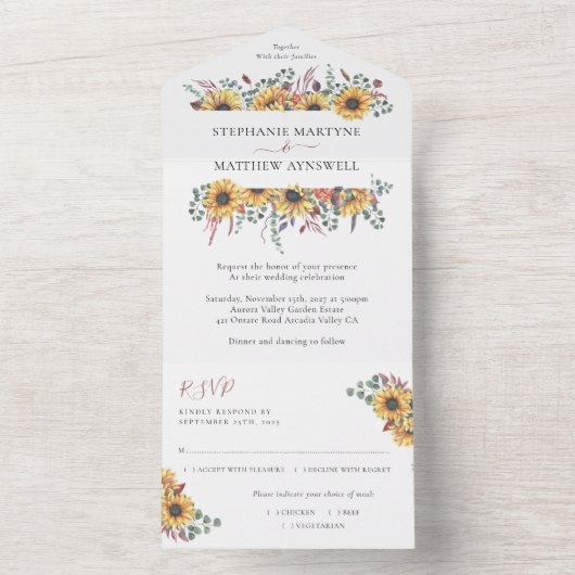 Zonnebloem Herfst Bloemstuk Eucalyptus Botanische  All In One Uitnodiging (Binnen)