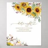 Zonnebloem Herfst Bruidsfeest Datum Nacht Pot Bord Poster (Voorkant)