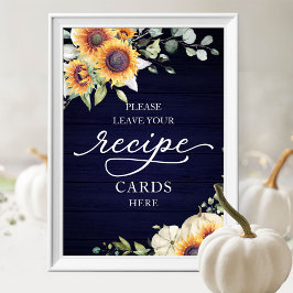 Zonnebloem Herfst Bruidsfeest Receptkaartjes Bord Poster