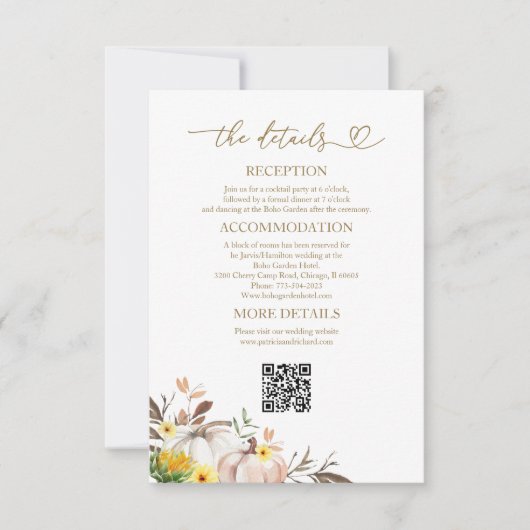 Zonnebloem herfst bruiloft details behuizing Kaart (Voorkant)