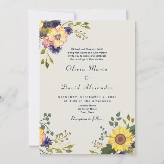 Zonnebloem herfst bruiloft uitnodiging (Voorkant)