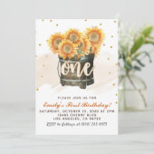 Zonnebloem Herfst Eerste Verjaardag Uitnodiging (Staand voorkant)