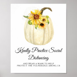 Zonnebloem Herfst Floral Pumpkin Sociale Afstand Poster