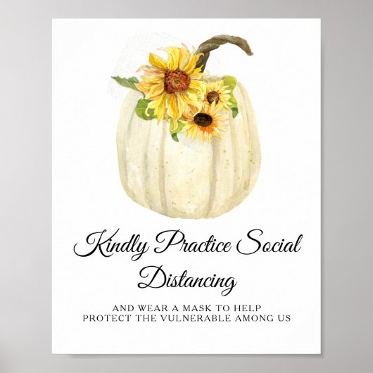 Zonnebloem Herfst Floral Pumpkin Sociale Afstand Poster (Voorkant)