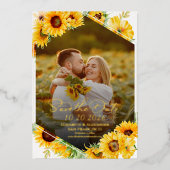 Zonnebloem Herfst foto bruiloft Save the Date Real Folie Uitnodiging (Voorkant)