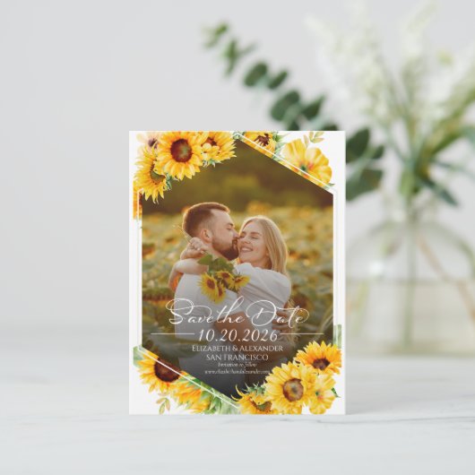 Zonnebloem Herfst Herfst Foto Huwelijk Save the Da Briefkaart (Staand voorkant)