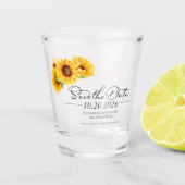 Zonnebloem Herfst Herfst Huwelijk Save the Date Shot Glas (Voorkant)