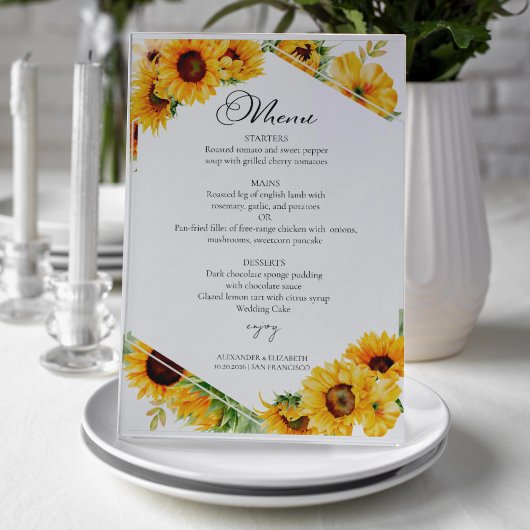 Zonnebloem Herfst Herfst Wedding Menu Kaart
