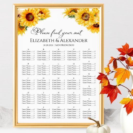 Zonnebloem Herfst Herfst Wedding Zitting Grafiek Poster