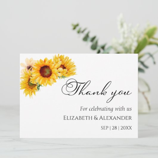 Zonnebloem herfst herfstbruiloft Dank u kaarten (Staand voorkant)
