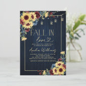 Zonnebloem Herfst in Liefde Navy Waterverf Bloemen Kaart (Staand voorkant)