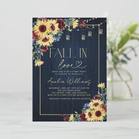 Zonnebloem Herfst in Liefde Navy Waterverf Bloemen Kaart (Staand voorkant)