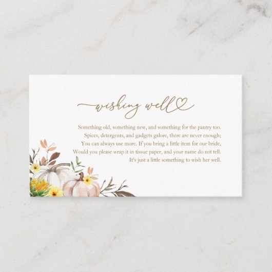 Zonnebloem Herfst Vrijgezellenfeest Wishing Well Informatiekaartje (Voorkant)