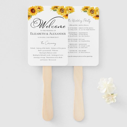 Zonnebloem Herfst Wedding Ceremony Program Teken Handwaaier (Voorkant en achterkant)