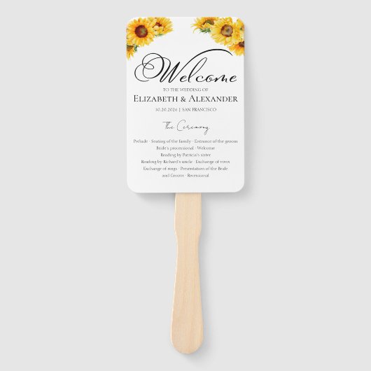Zonnebloem Herfst Wedding Ceremony Program Teken Handwaaier (Voorkant)