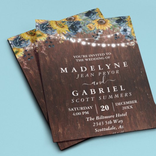 Zonnebloem Herfst Winter Bruiloft Bloemen Rústiek  Kaart