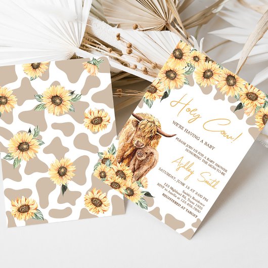 Zonnebloem Highland Koe Baby shower Kaart