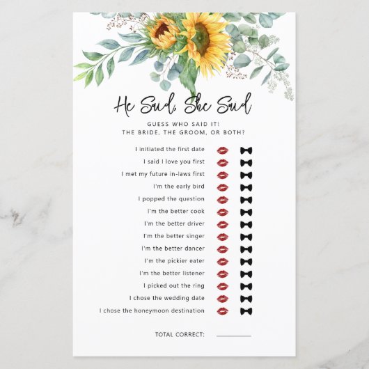 Zonnebloem Hij zei dat ze Vrijgezellenfeest spel z (Voorkant)