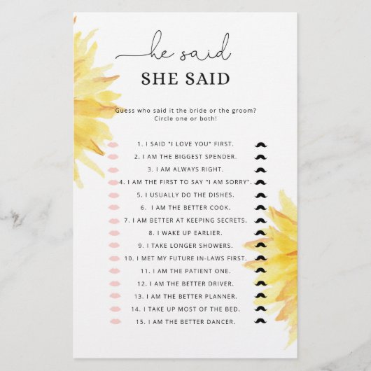 Zonnebloem Hij zei dat ze vrijgezellenfeest spel z (Voorkant)