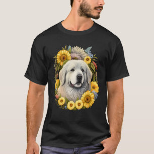 Zonnebloem Hippie Bloemige Groot Pyreneeën Hond T-shirt