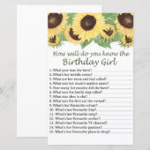 zonnebloem Hoe goed ken je het verjaardagsmeisje? (Voorkant / Achterkant)