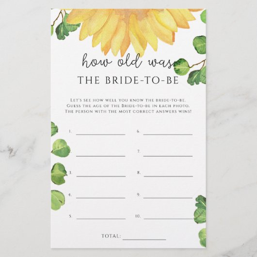 Zonnebloem Hoe oud was de bruid om te worden (Voorkant)