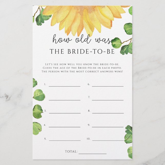 Zonnebloem Hoe oud was de bruid om te worden (Voorkant)